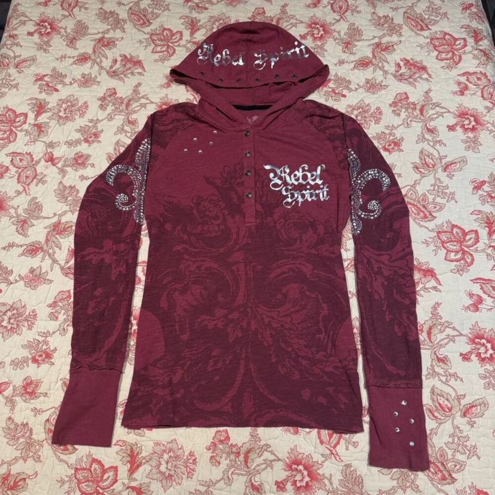 Y2K 2000s Metal Mulisha Rebel Spirit Longsleeve Embellished Grunge Hoodie!